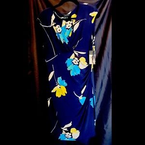 Ralph Lauren Navy Blue and Yellow Midi Dress